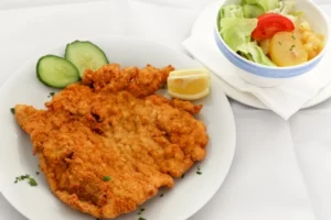 Crispy fried pork schnitzel