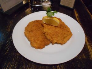 Crispy fried salted pork schnitzel