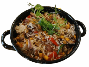 Vegane Gemüsepfanne mit Reis